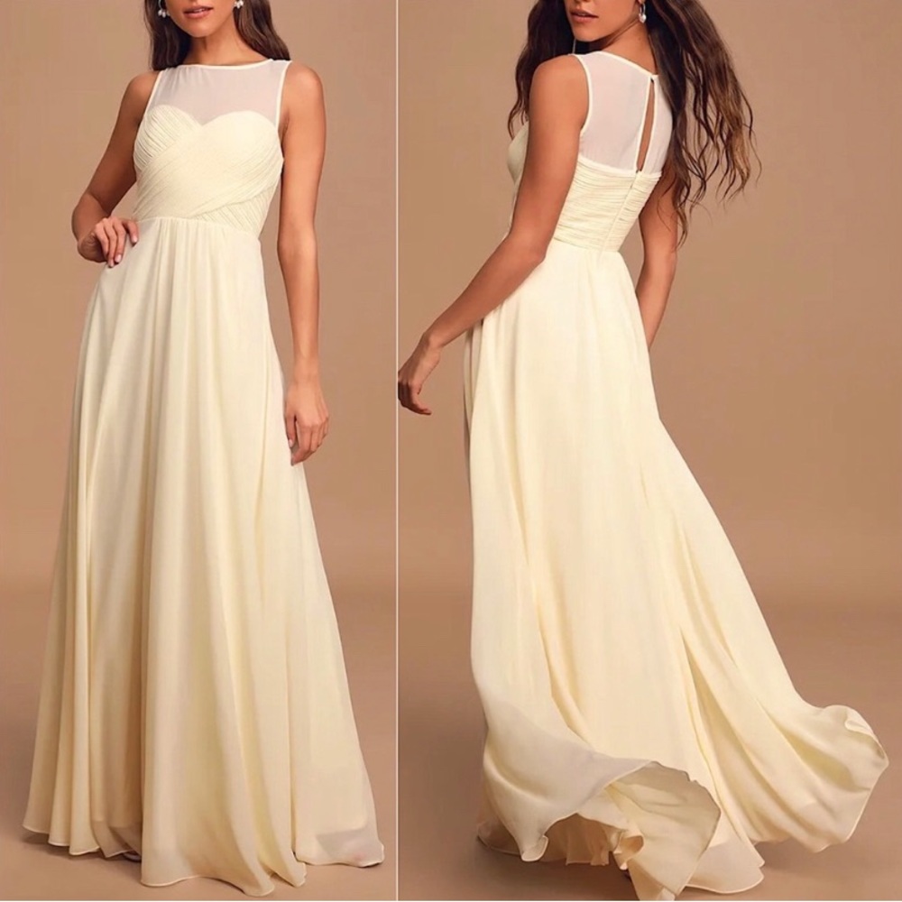 Lulus “Heaven On Earth” Chiffon Cream Maxi Dress